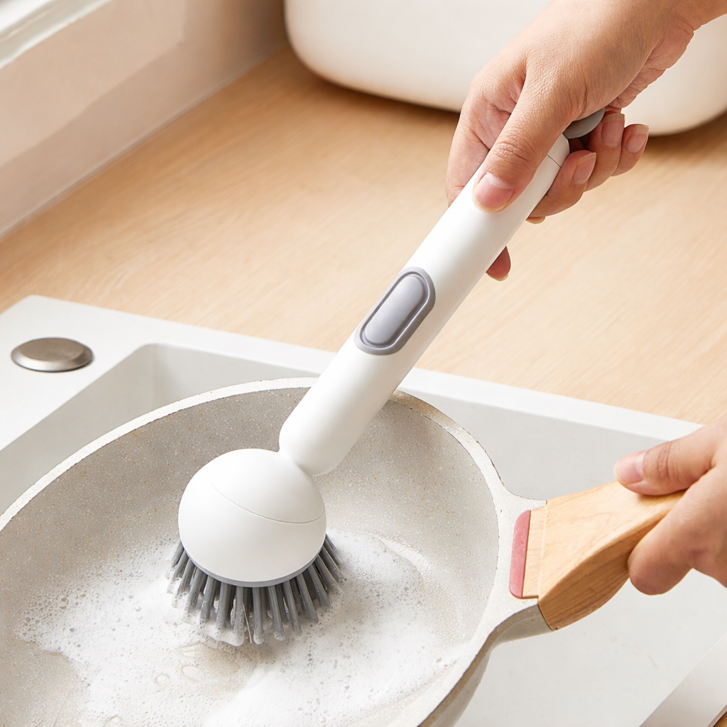 Liquid Dispensing Rotating Kitchen Brush